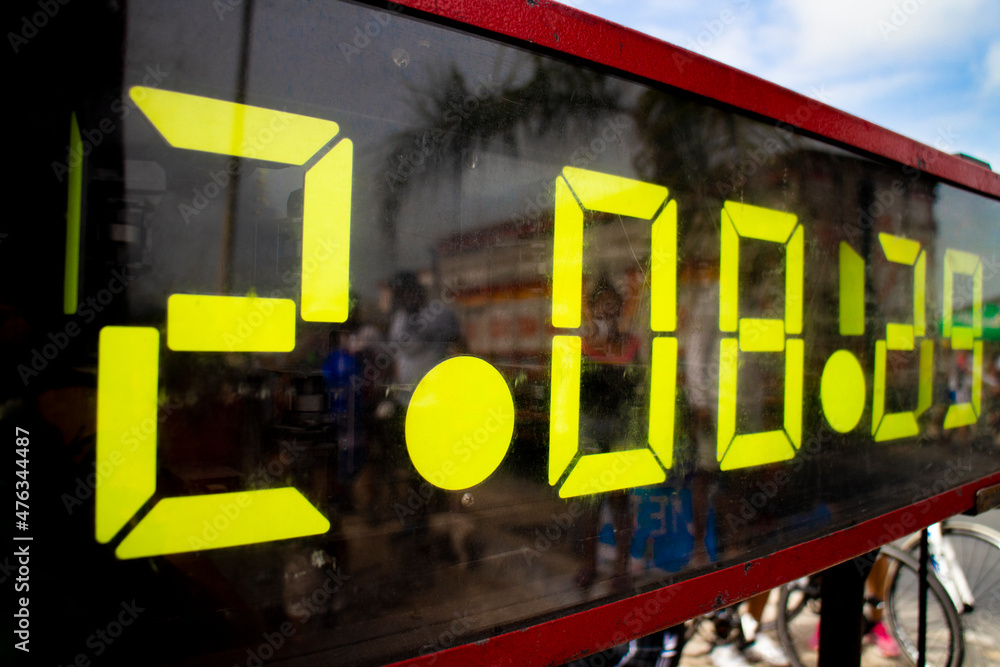 Digital timing clock at the finish line. Horizontal photo.